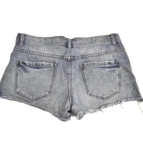Free People  Jean Shorts Button Fly Distressed Blue Cutoffs Size 27 - Picture 4 of 8